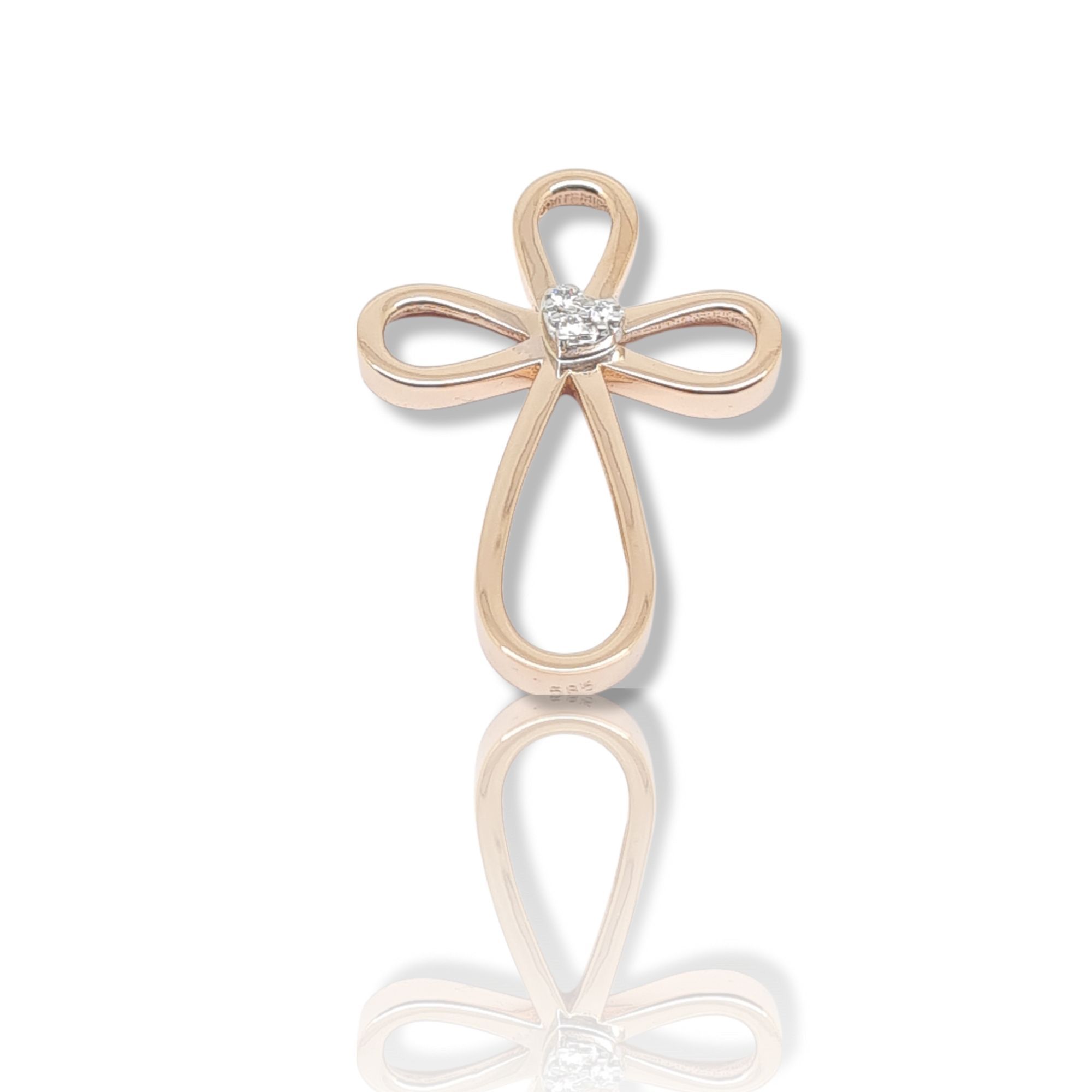 Rose gold cross 14k with a white gold heart and a zircon (code H1658) 